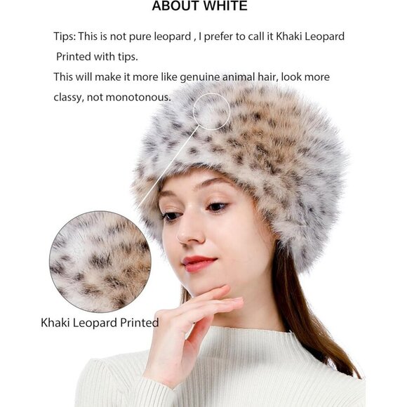 Women\'s Khaki Leopard Winter Faux Fur Cossak Russian Style Hat Warm Cap main image 5